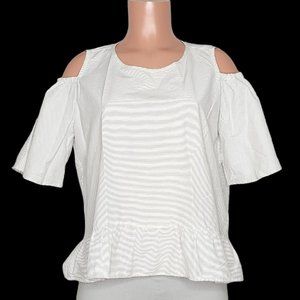 Cristinaeffe Striped Cold Shoulder Blouse Top US 6 IT 42 White Black Peplum